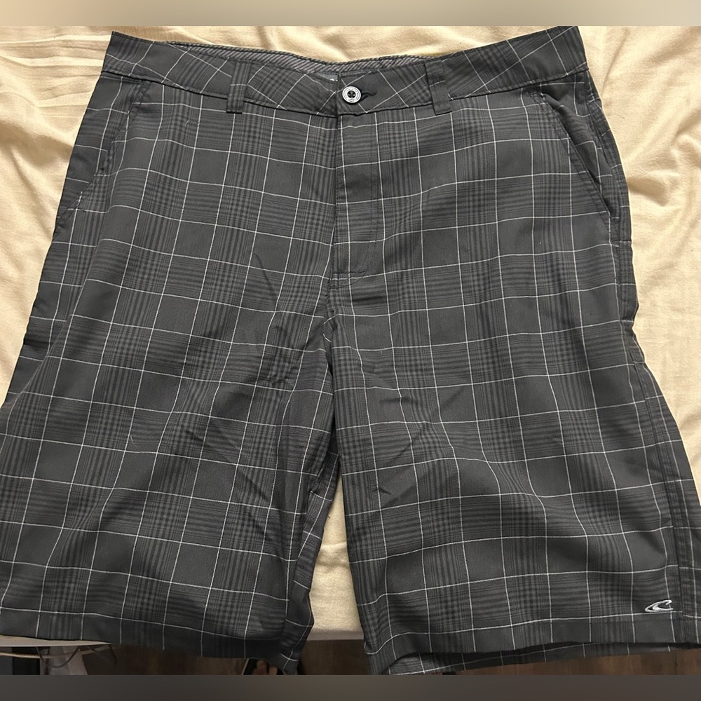 Men’s O'Neill Bermuda, Board Shorts Sz.36/Black & Light Gray Plaid. NWOT!!!